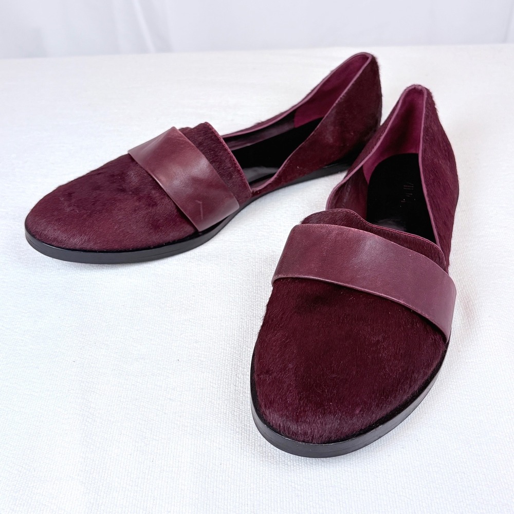 Vince Mason Burgundy Calf Hair D'Orsay Loafers Flats Italy Size 9.5M / 39.5